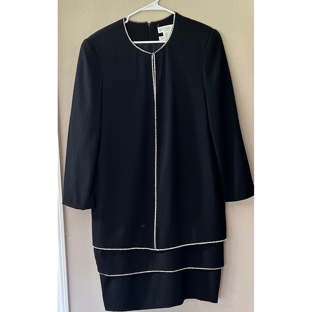 Vintage Junnie Leigh New York Rhinestone Trim Tiered Black Cocktail Dress Sz 16